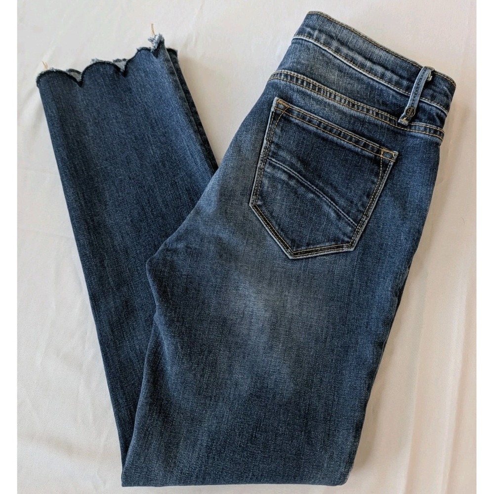 Driftwood Candace Scallop Hem Denim Jeans Wos 26 Medium Wash Raw Edge Stretch